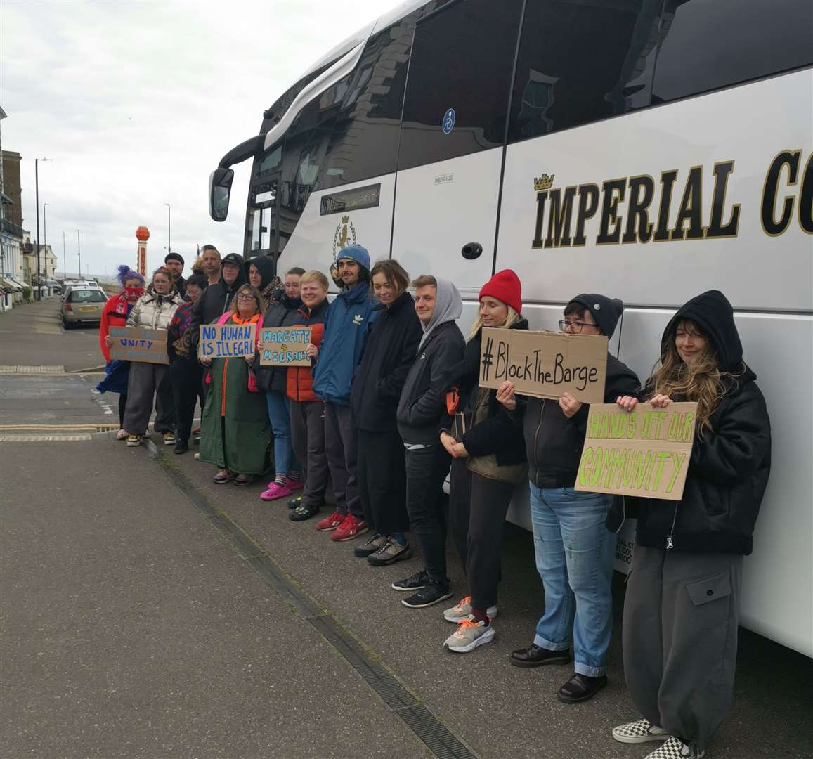 Protesters taking a stand in Margate to stop asylum seekers being taken from the town to the Bibby Stockholm